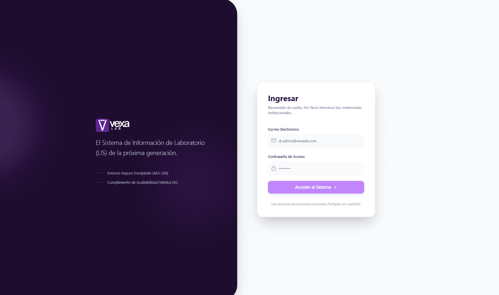Vexa Lab Login Interface